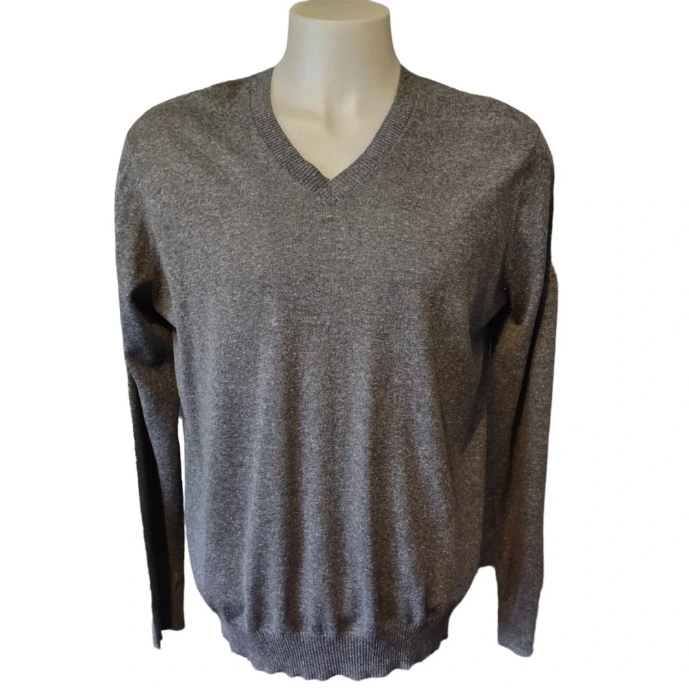 Banana Republic Sweater Men's L Silk Linen V-Neck Charcoal Gray Heather Classic
